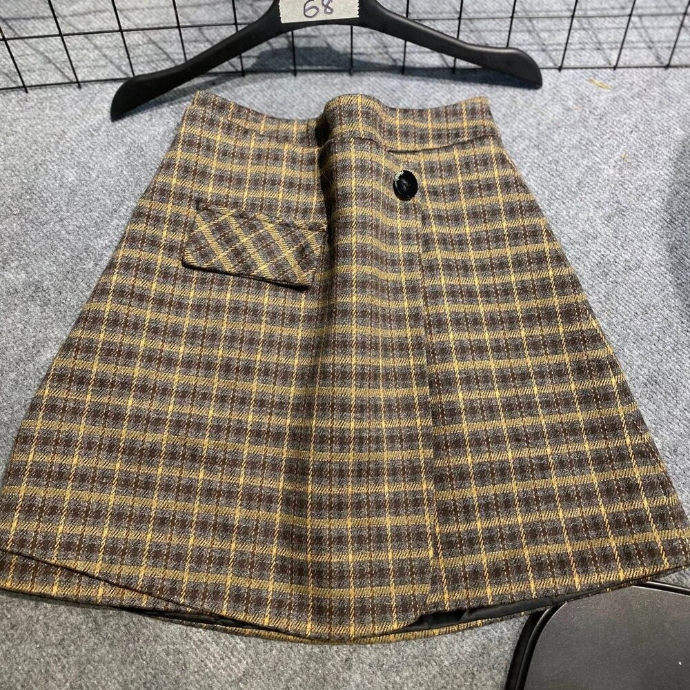 Plaid Mini Skirt Brown Vintage Preppy A-Line